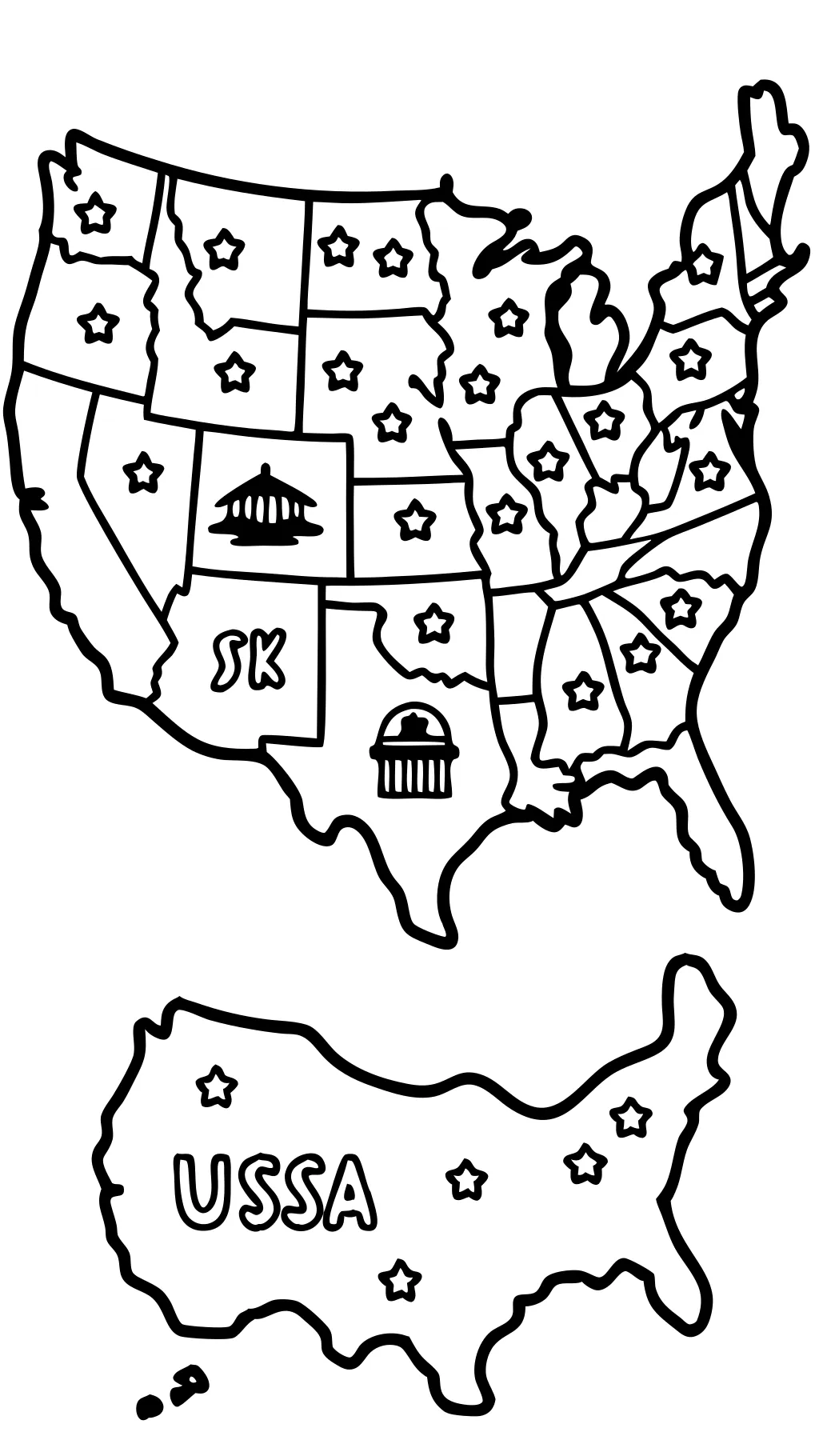 coloring page map of usa